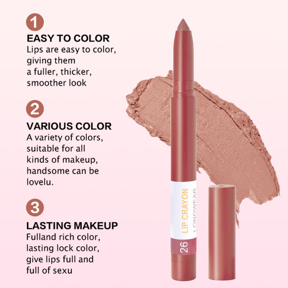 BINGBRUSH Lip Crayons Matte Longwear Lipstick Pack Set,Moisture Smooth Lipliner With Built-in Sharpener Ultimate Super Stay Ink Lip Crayon for Makeup- Waterproof Velvet Lipgloss Lip Stain(26#Salmon)