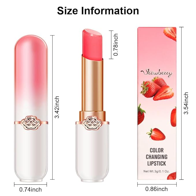 BINGBRUSH Peach Color Changing Lipstick,Moisturizer Long Lasting Lip Care Lip Balm Magic Lip Gloss Lip Tint Stain Gloss Set for Women (1pc Strawberry)