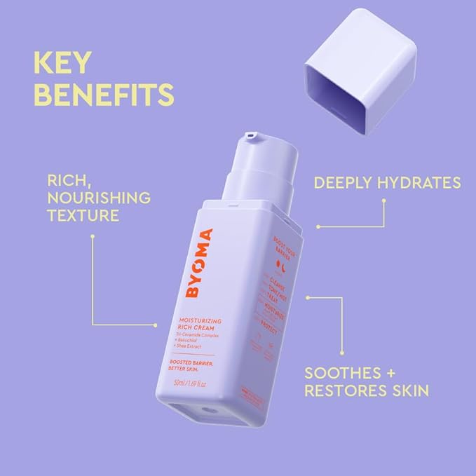 BYOMA Moisturizing Rich Cream - Barrier Repair Cream Face Lotion with Bakuchiol & Shea Extract - Ceramide Face Moisturizer for Dry Skin - Anti Wrinkle, Alcohol Free Face Moisturizer - 1.69 fl.oz