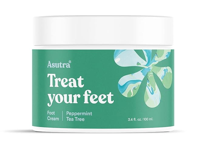ASUTRA Treat your Feet Foot Cream, 3.4 oz - Rich Lotion with Shea Butter for Dry, Cracked Feet, Peppermint & Tea Tree Essential Oils for Healthy Feet