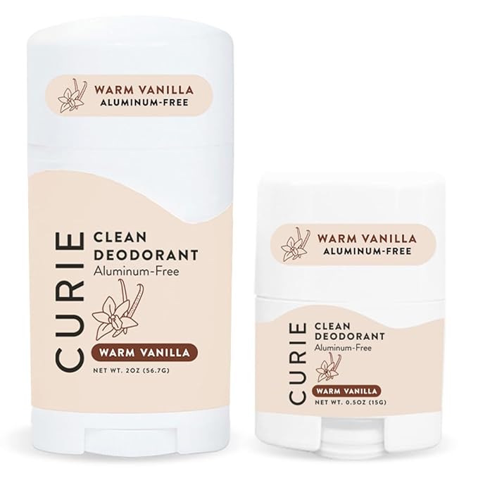 Curie Natural Deodorant Aluminum Free - Warm Vanilla Stick & Mini - Travel Size Deodorant for Women - Non Toxic, Paraben Free, Clean, Vegan (2 Pack)