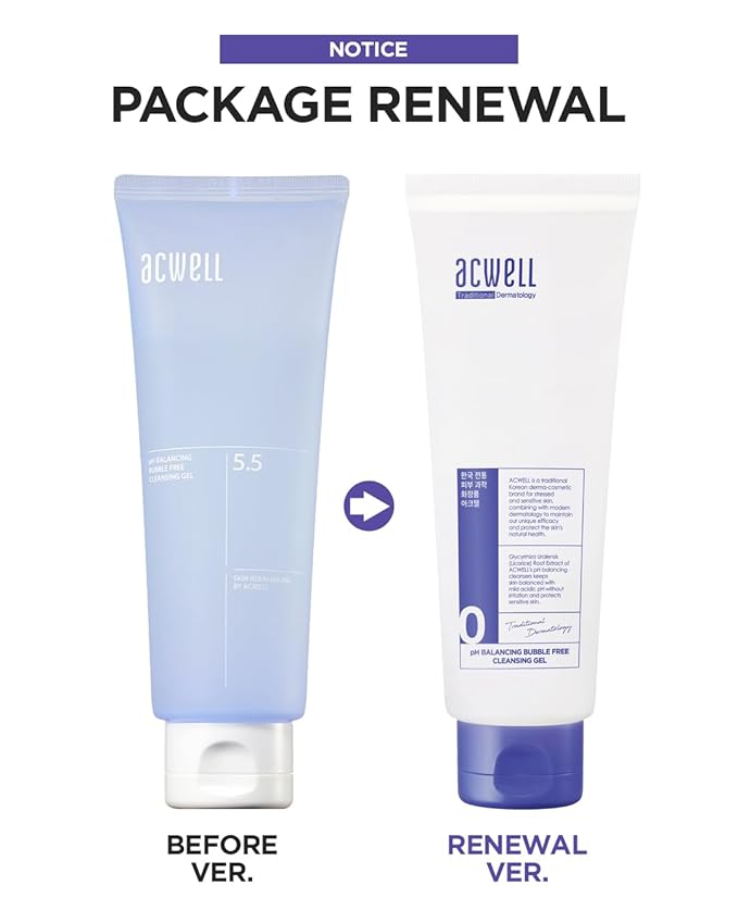 ACWELL pH Balancing Bubble-Free Hydrating Facial Cleansing Gel 5.4 fl.oz. - For Sensitive Skin, Hyaluronic Acid and Licorice Extracts, Non-foaming Cleanser for Skin Moisturization