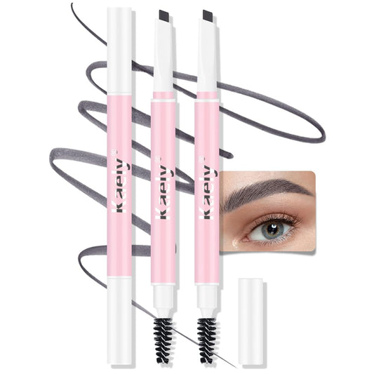 3Pcs Waterproof Eyebrow Pencil, Professional Makeup Micro Brow Pencil, Double-ended ultra-fine eyebrow pencil, Ultra-Fine Mechanical Pencil (3, 02#Dark Gray)