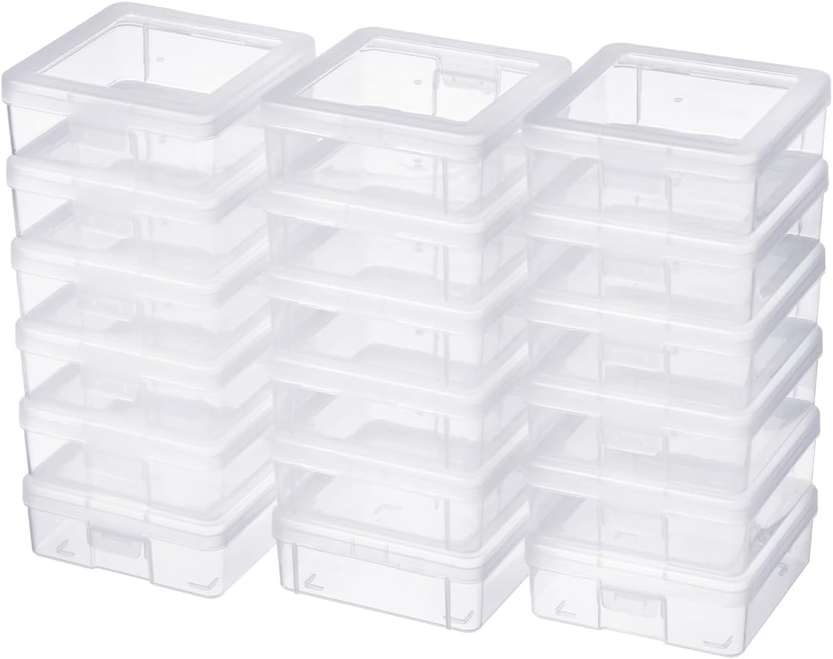 18 Pack Storage Containers with Latching Lid Small Size 5" x 5"x 1.9" Plastic Clear Boxes for Office,Beauty