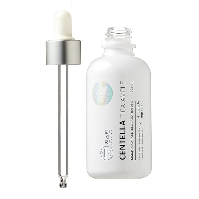 CRAZY SKIN Centella Tica Ampoule Serum 3.4 fl. oz. (100ml) - Natural Ingredients for Damaged, Troubled & Sensitive Skin, Redness Relief, Madecassic Acid Facial Serum Made in Korea