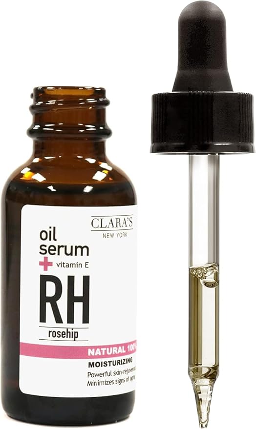 CLARA'S NEW YORK Glycolic Acid Facial Serum with Vitamin E for Exfoliating Smoothing Glowing Face Skin - Made in USA 30ml (1Fl/Oz) (Rose Hip)