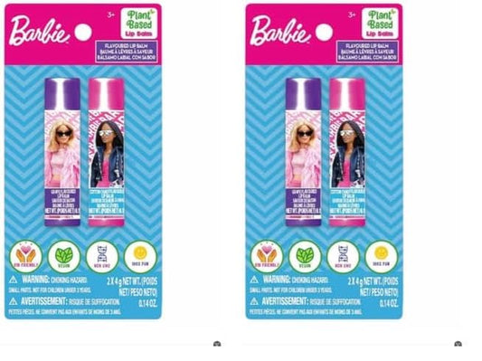 Barbie 2 Lip Balm with Flavors Include Blue Blueberry and Pink Cotton Candy - Lip Balm on Card - 2 Shimmery Lip Balms (Pack of 2)