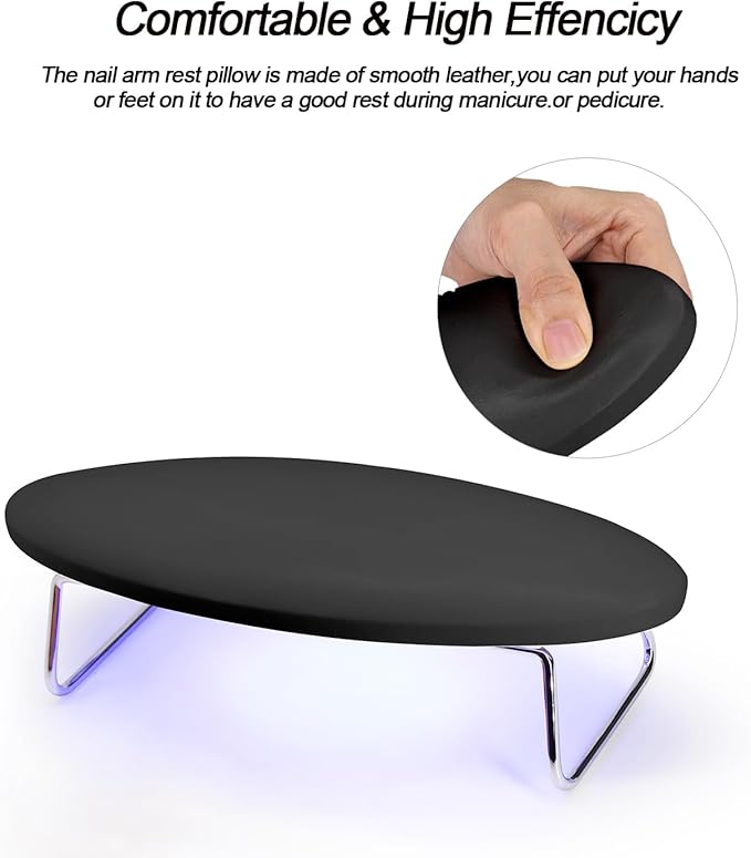 2 in 1 Nail Lamp & Hand Rest,Soft Nail Arm Rest with Gel Light,48W LED Nail Curing Lamp Dry Fingernails Toenails Gel Polish,Home Manicure Salon Tool (Black)