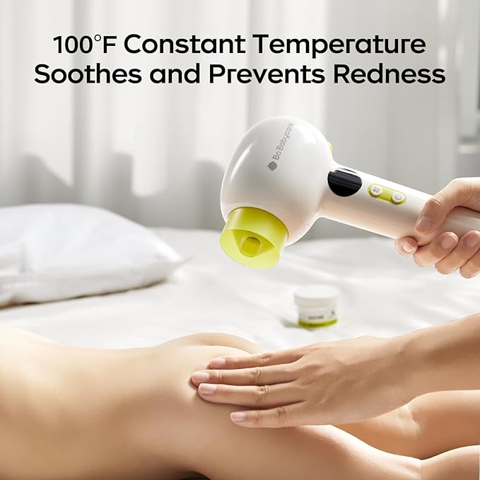 Bc Babycare Gentle Cordless Hair Dryer for Baby and Kids, Quiet Portable Mini Blow Dryer for Infant, Children Hair Dryer, Low Heat/Speed with 4 Model for Hair Diaper and Full Body (Green)