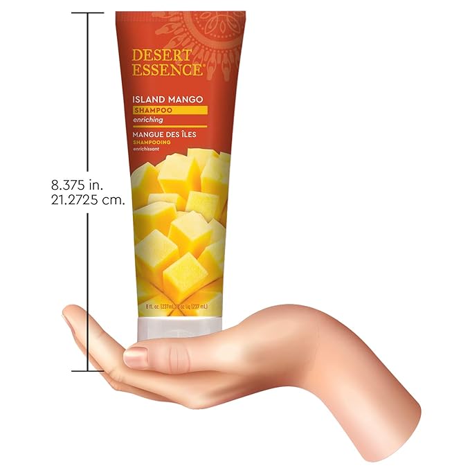 Desert Essence Island Mango Shampoo, 8oz - Rich Repair with Mango Seed Butter, Organic Hemp Oil, Jojoba & Shea Butter - Vegan, Gluten-Free - Tropical Scent