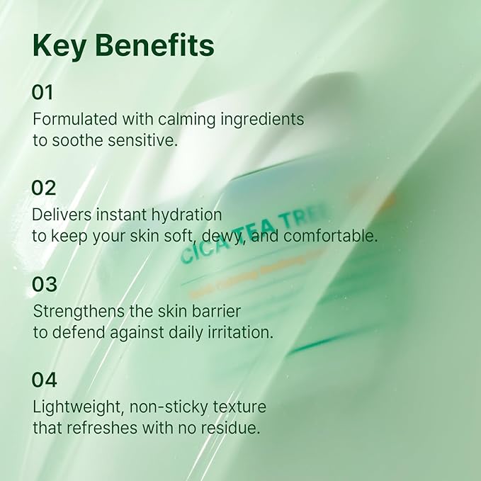 AVCA Quick Calming Cica Tea Tree Facial Cream for Comforted and Refreshed Skin 100ml/3.38Oz