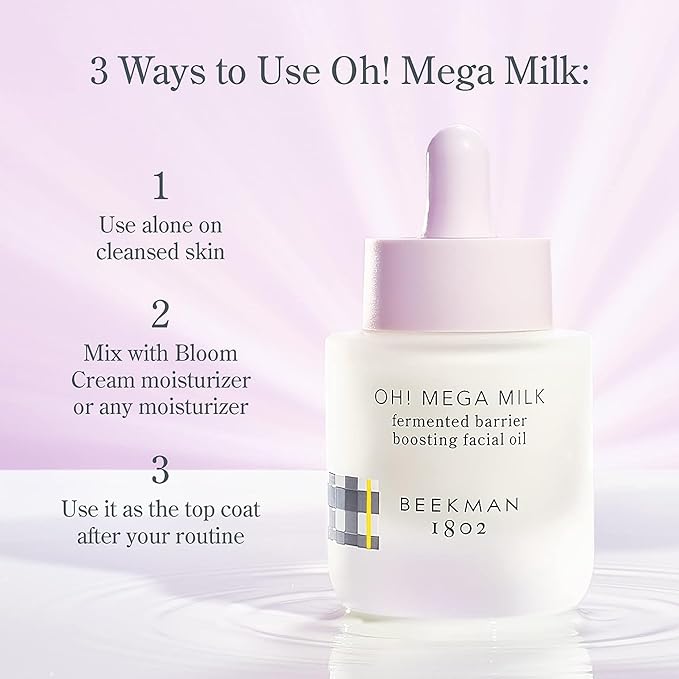 Beekman 1802 Oh Mega Milk Facial Oil - Hydrating Vitamin C & Niacinamide Serum - Repairs Skin Barrier - For Dry/Aging Skin - Fragrance Free & Sensitive Safe