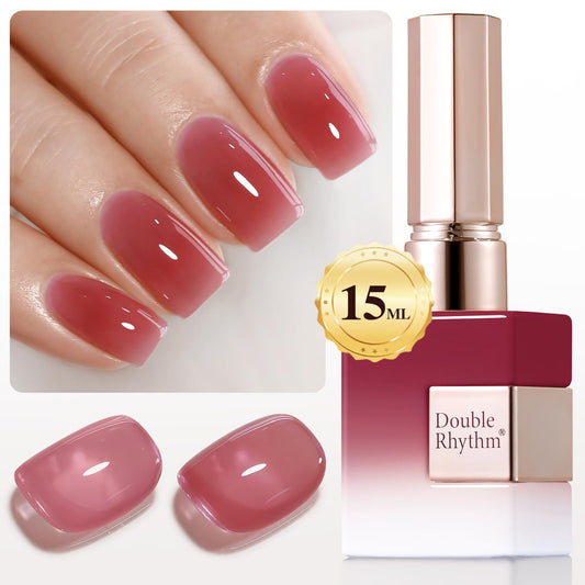 Double Rhythm 0.50 OZ Translucent Gel Polish Same Color Same Bottle Sheer Pastel Neutral Natural Milky 15 ML Jelly UV Nail Art DIY at Home (Deep Purple Pink-A1513)