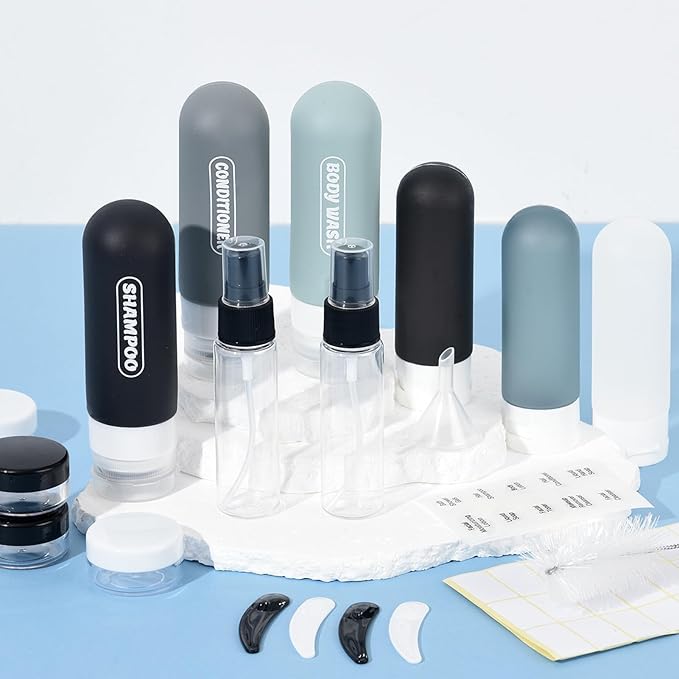 20 Pack Travel Bottles Set, TSA Approved Travel Size Toiletries Containers, Leak Proof Shampoo and Conditioner Bottles, Refillable Travel Essentials Toiletry Bottles (Dark Color)