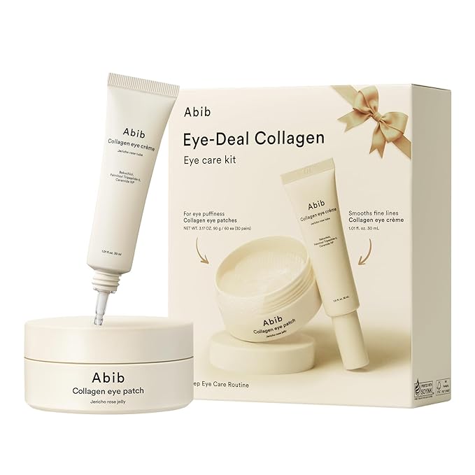 Abib Collagen Eye Patches 60 Patches, Korean Under Eye Patches for Puffy Eyes and Dark Circles, Anti-Wrinkle (Eye Care 2 Step Kit)