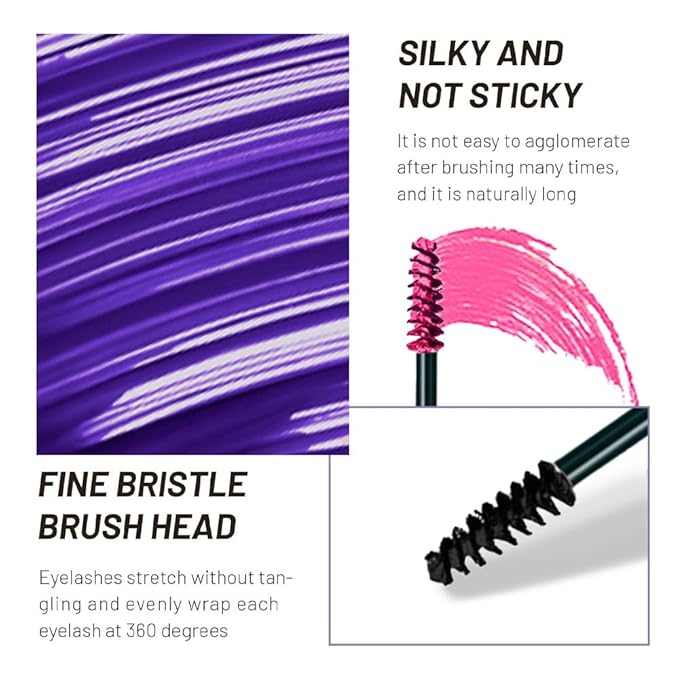 Colored Mascara for Eyelashes, Voluminous Colorful Mascara Set, Pink Blue Purple White Brown Black Lash Pack - Lengthening, Defining, Curling, Multiplying Formula, Cruelty-Free & Waterproof