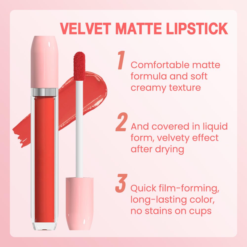 BINGBRUSH Super Matte Longwear No-Budge Stay On Smudge Proof Liquid Lipstick Long Lasting Makeup for Women,Highly Pigmented Color and Instant Shine, Cheeky