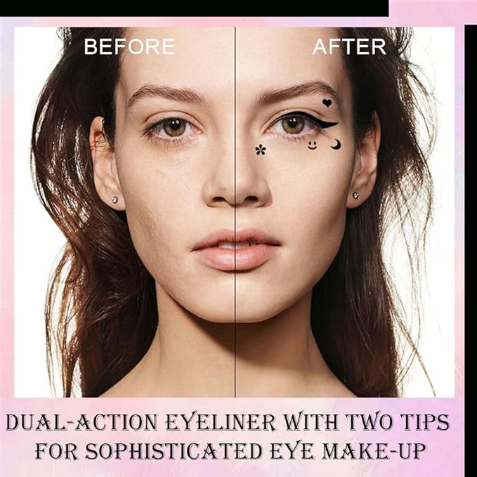 8 Pcs Double-Side Black Liquid Eyeliner Stamp Pens Set,Triangle Wing Eye Tail Cat Eye Stamp Makeup, Long Lasting Liquid Eye Liner,Waterproof & Smudgeproof Makeup (Black-1, 8Pack)