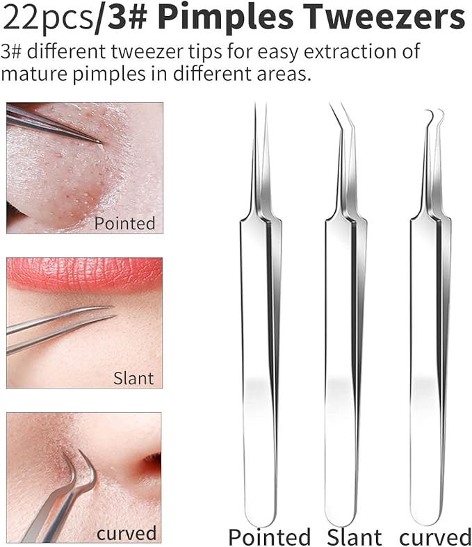 2025 Professional Pimple Popper Tool Kit - 22 PCS Blackhead Remover Tools for Acne and Zit Popping Comedone Extractor with Magnifying Glass