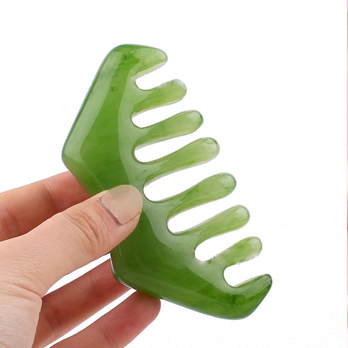 2 Pcs Jade Gua Sha Handheld Massage Comb - Heeta Hair Scalp Massager, Scalp Comb & Head Scratcher - Scalp Massage Tool for Head Caring, Relaxation, Physical Therapy, Acupoint Treatment