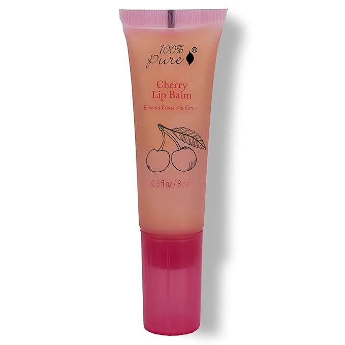 100% PURE Organic Cherry Lip Balm, Moisturizing, Soothing for Dry, Chapped Lips, Made w/Coconut Oil, Vitamin E, Natural Lip Balm - 0.4 oz