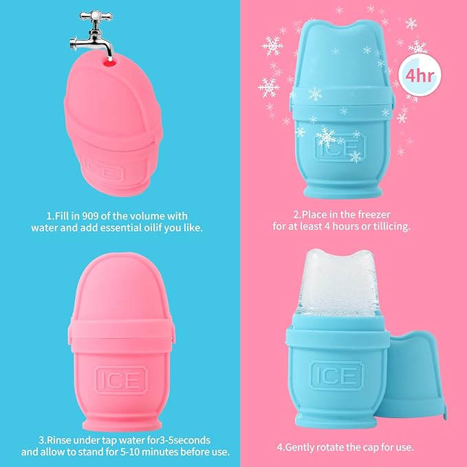 2 Packs Face and Body Ice Roller, Silicone Ice Cube for Puffiness, Pain Relief, Cold Therapy Ice Cup Molds Massage Tool