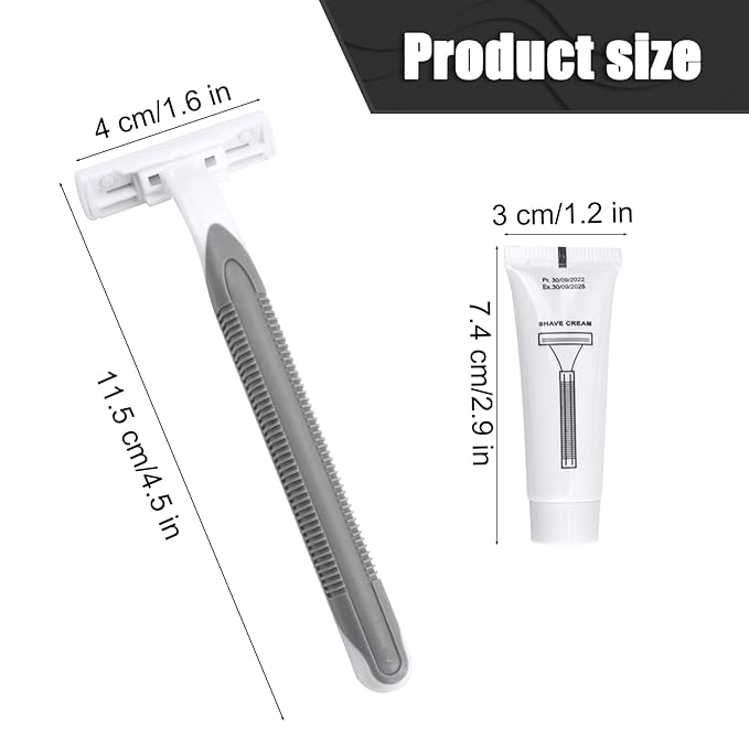 Disposable Razors in Bulk Pack of 120,Gray Bulk Razors Disposable Individually Wrapped Twin Blade Disposable Shaving Razors with Shaving Cream and Clear Cap Set for Homeless,Hotel,Charity,Travel
