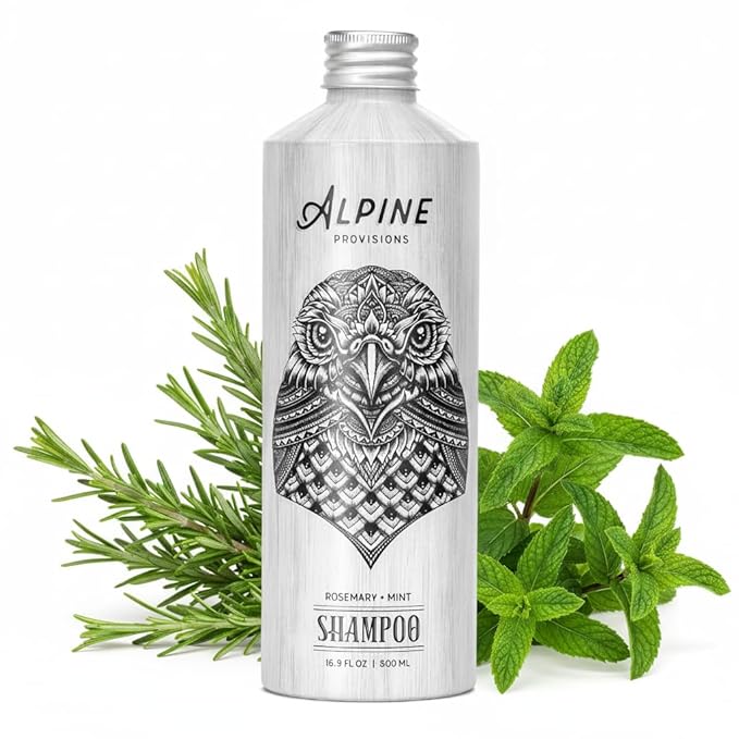 Alpine Provisions Rosemary & Mint Shampoo - Naturally Repair, Cleanse, and Hydrate with Essential Oils, Jojoba, Aloe Vera - Vegan, Sulfate & Plastic Free - Plant-Based Hair Care 16.9 FL Oz