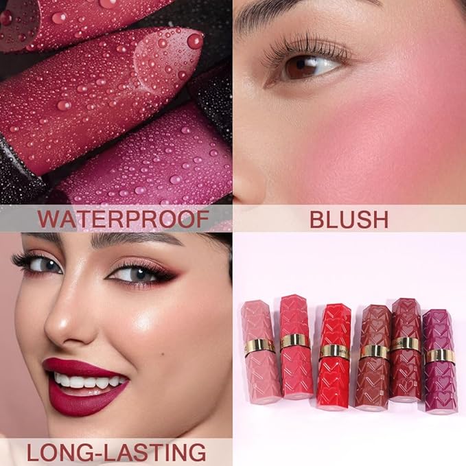 6Pcs Nude Pink Brown Ruby Red Wine Red Purple Matte Lipstick Set for Women Long Lasting Waterproof Moisturizing Lipsticks for Older Women 24 Hours Lip Stick Lip Stain Makeup Gift Kit,Lip Makeup Vegan