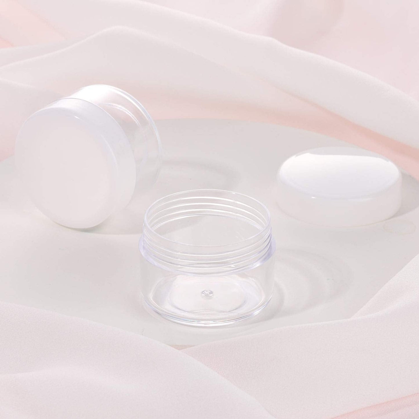 100 Count Empty Makeup Jars 15g Cosmetic Containers with Lids Leak Proof Sample Containers Refillable Plastic Containers - White