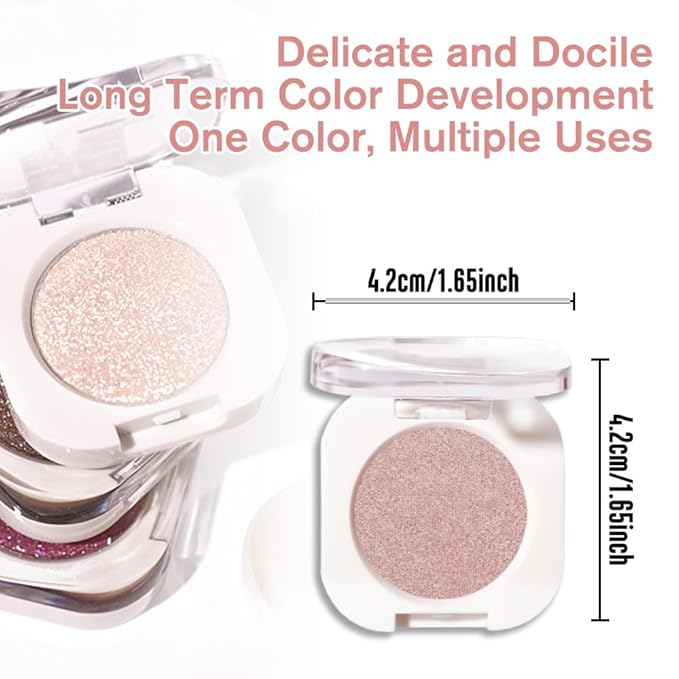 Champagne Shimmer Eyeshadow Palette for Women, Single Monochrome Eye Shadow Makeup, Shiny Pressed Powder, Blendable Natural sombras para ojos, Holographic,Vegan,Travel -24