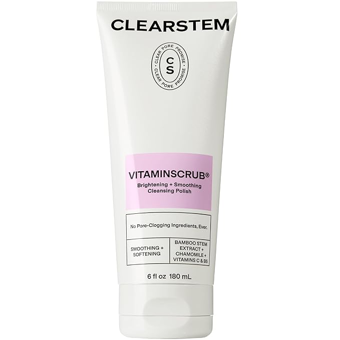 CLEARSTEM - VITAMINSCRUB - Antioxidant-Infused Scrub Cleanser - Exfoliating Face Wash + Body Scrub - Vitamin C, Hemp, Bamboo - Skin Care Products - Gluten Free, Cruelty Free - 6 fl oz / 177ml