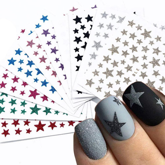 10 Sheets Star Nail Art Stickers Decals 3D Self-Adhesive Nail Art Stickers Star Designs Nails ArtDecorations Stars Decals Manicure Accessories