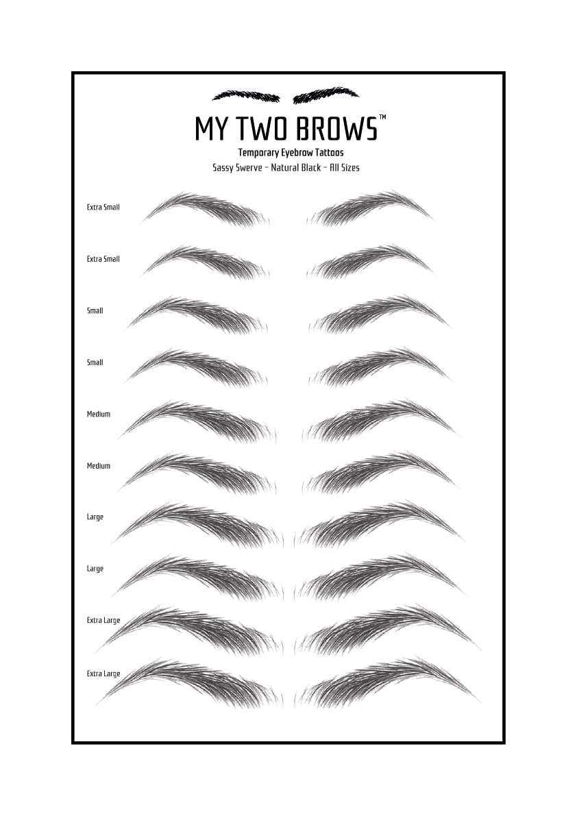 (10 pairs) Natural Black Temporary Eyebrow Tattoo - Extra Small Size - Waterproof & Smudgeproof - Sassy Swerve Style Eyebrow Stickers - Sheet Lasts up to 30 Days - Won't Work on Existing Brows