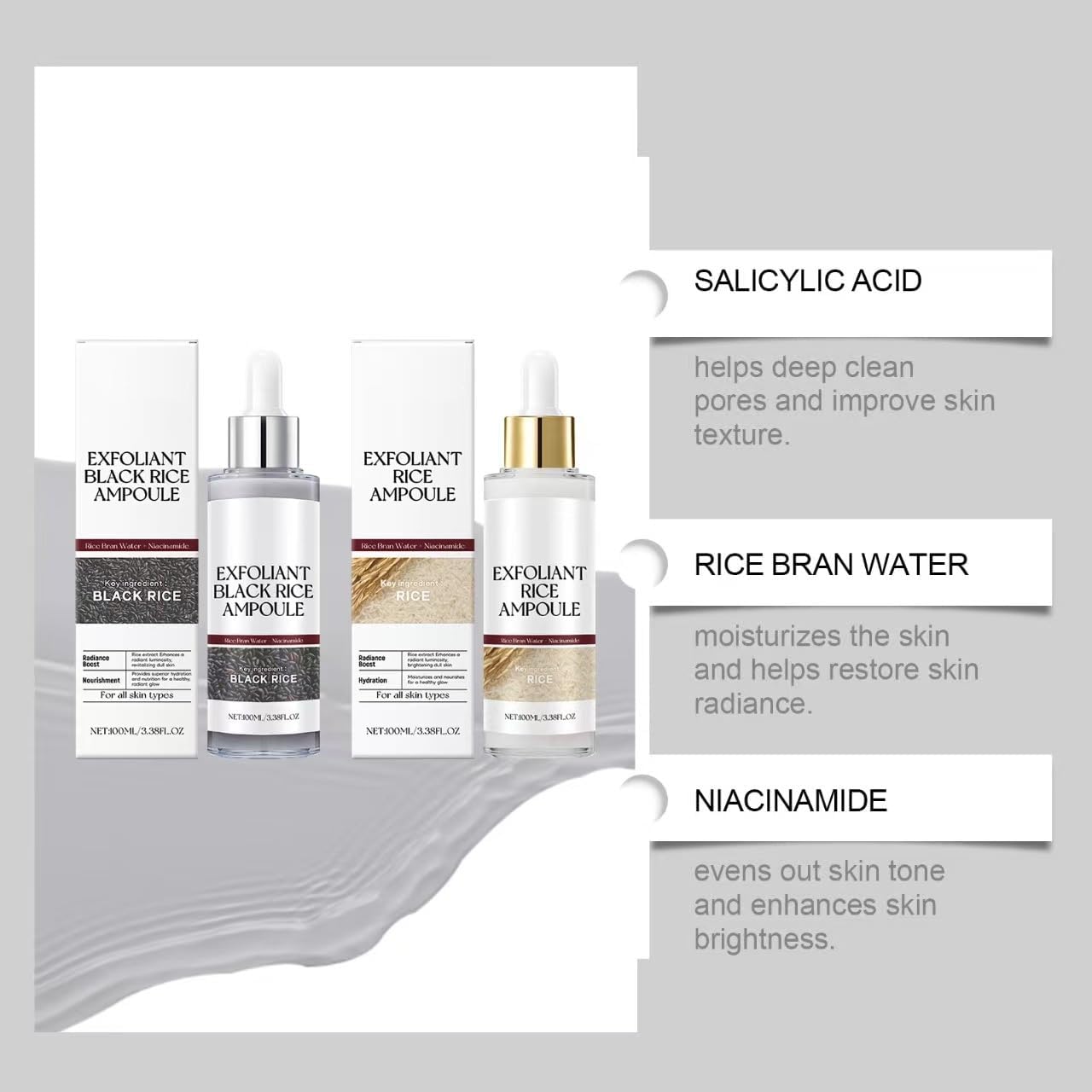 2PCS Black and White Rice Peeling, New Soft Rice Exfoliating Face and Body, Black and White Rice Exfoliant for All Skin Types, Gentle Peel & Deep Hydration - (White+Black)