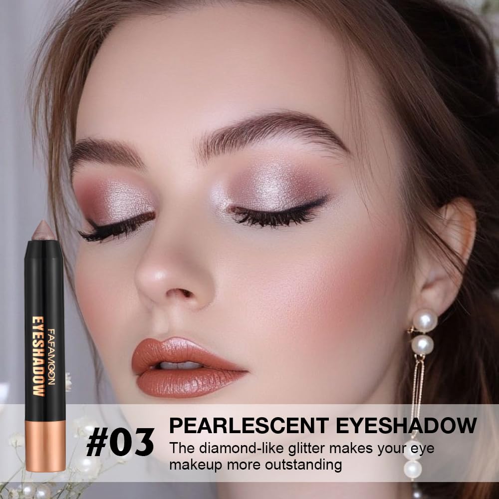 2Pcs Monochrome Cream Shimmer Glitter Eyeshadow Pencil Stick for Women, Eye Shadow Eyeliner Pencil Sticks Makeup, sombras para ojos, Waterproof, Vegan & Cruelty-Free, (03+05, 2Pcs)