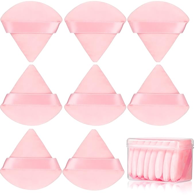 8 Pcs Cotton Powder Puff Face,JASSINS Triangle super soft for Both dry and wet Makeup Setting/Concealer/Loose and Body Powder/Foundation/Blush Makeup Sponge Set (Pink)