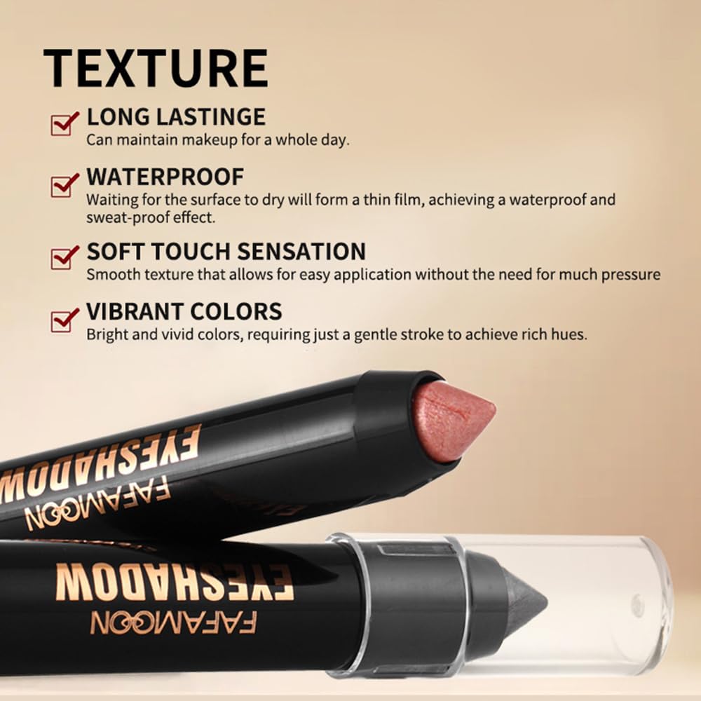 3Pcs Monochrome Cream Shimmer Glitter Eyeshadow Pencil Stick for Women, Eye Shadow Eyeliner Pencil Sticks Makeup, sombras para ojos, Waterproof, Vegan & Cruelty-Free, (01+02+06, 3Pcs)