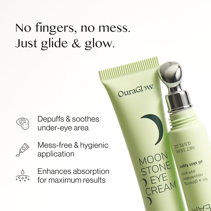 Caffeine Eye Cream for Dark Circles and Puffiness – Moonstone Under Eye Cream with Cooling Tip, Retinol, Hyaluronic Acid & Peptides – for Wrinkles, Bags, Fine Lines – Fragrance-Free