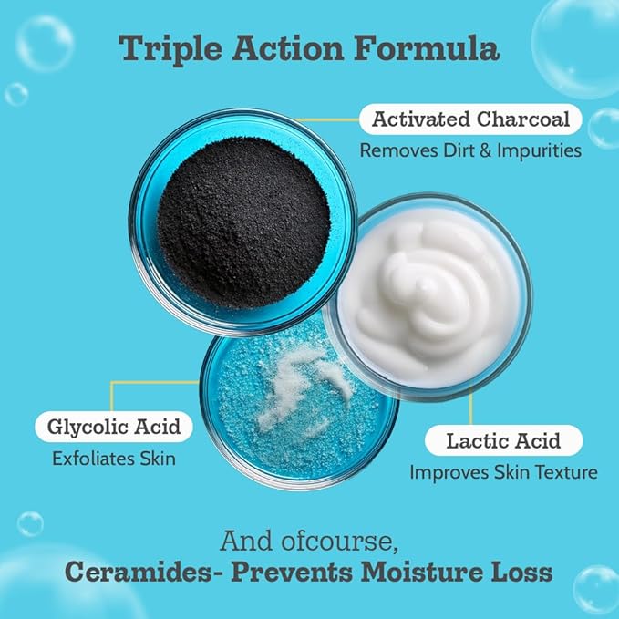 Deep Cleansing Body Wash| Activated Charcoal Removes Dirt | Lactic Acid for Skin Texture| Glycolic Acid for Exfoliation| 7.9 Fl oz