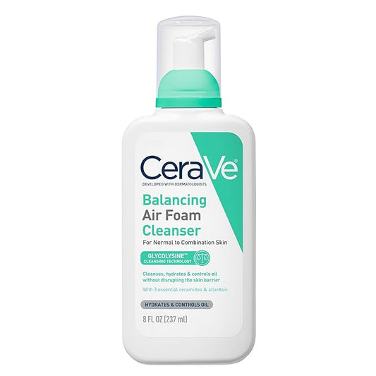 CeraVe Balancing Air Foam Face Wash, Foaming Facial Cleanser For Combination Skin, 8HR Oil Control + 24HR Hydration, Fragrance-Free & Non-Comedogenic, With Glycolysine™ & 3 Essential Ceramides, 8oz