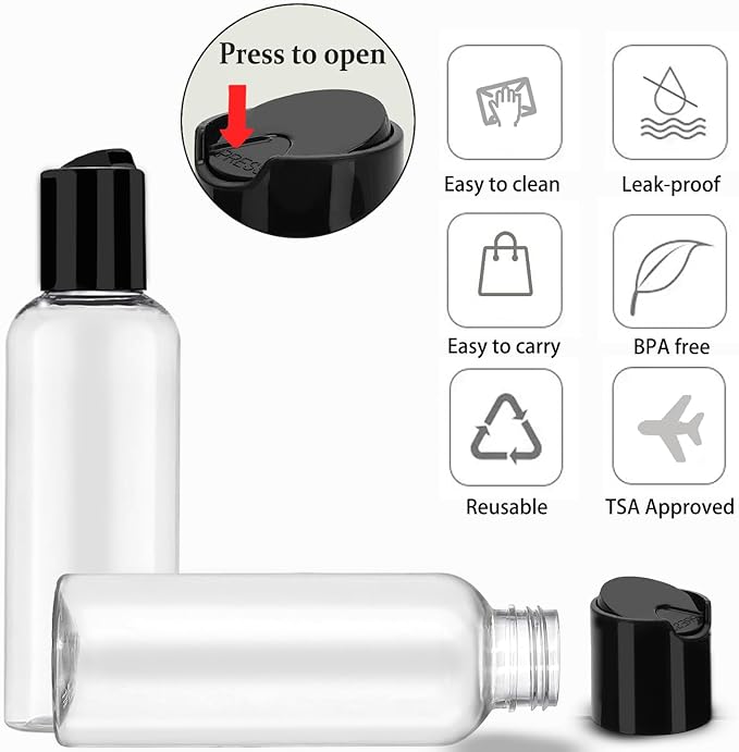 5 Pack 3.4 oz Travel Bottles for Toiletries TSA Approved Leakproof Plastic Empty Travel Size Bottles Containers with Labels