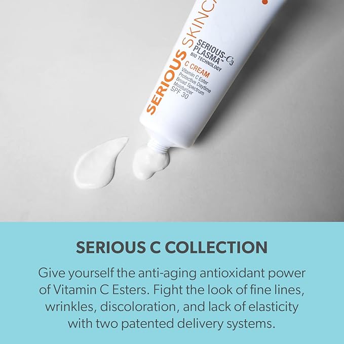 Serious Skincare - Vitamin C Broad Spectrum SPF 30 Sunscreen Moisturizer for Face, Hydrates Dry Skin, C3 Esters Anti-Aging Wrinkle Cream with Collagen, Radiant Skin, Daily Use, No White Cast 2 Fl. Oz.