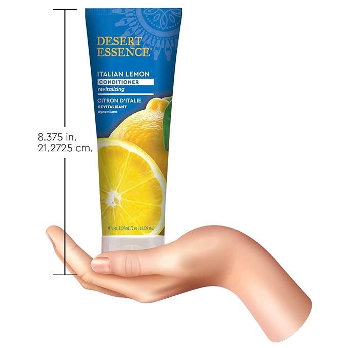 Desert Essence Italian Lemon Conditioner - 8 Fl Oz - Revitalizing Hair Detangler - Adds Volume - Shine - Strength - Scented - Certified Organic - Aloe Vera - Vitamin B5 - Cruelty Free - No Parabens