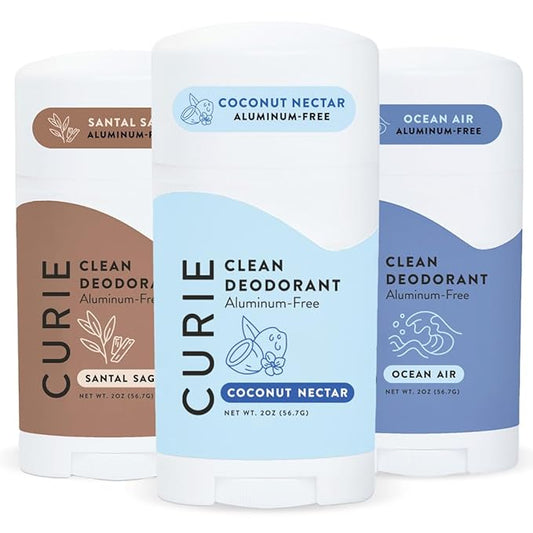 Curie Natural Deodorant for Women Calm & Cool Stick Trio - Coconut Nectar, Ocean Air, and Santal Sage - Aluminum Free, Clean, Sustainable, Vegan, Paraben Free (3pk)