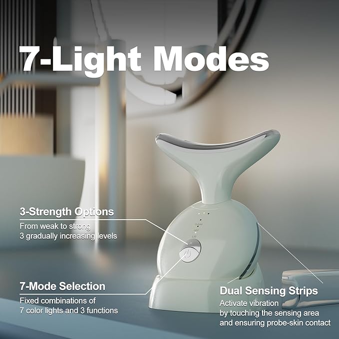 7 in 1 Face Massager Tool, Red Light Therapy for Face and Neck, Portable Face Lift Device, Neck Massager for Double Chin Reducer