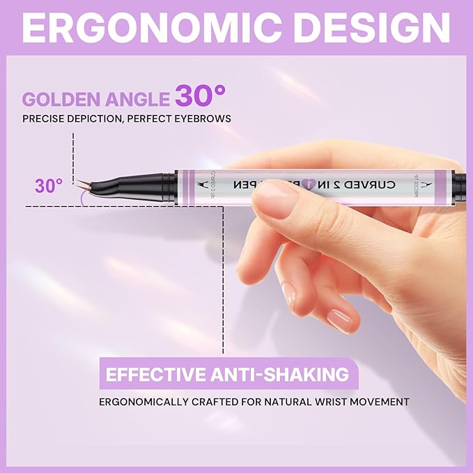 30° Curved Eyebrow Pencil, Magic 2 in 1 Eyebrow Pen Pro, Waterproof Eye Brow Pen with 2 Tips, Vivid Microblading Brow Pencils for Women, Last All Day Makeup (Light Brown)