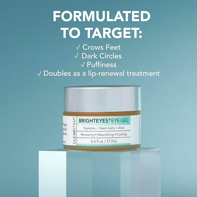 CLEARSTEM - BRIGHTEYES - Eye Gel - Nourishing Eye Cream - Lip Renewal - Cooling Gel - Stem Cells Blend - Peptides, Collagen, Aloe Vera - Gluten Free - Beauty, Self Care, Skin Care - 0.6 fl oz