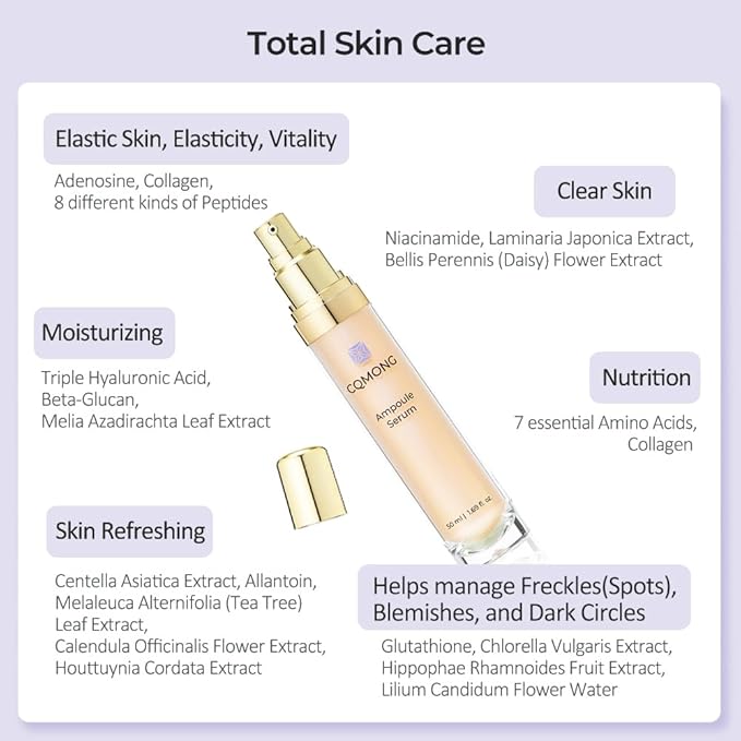 Ampoule Serum for hydrating, nourishing, wrinkles, freckles, blemishes, dark circles | Hyaluronic Acid, Vitamin C, Collagen, Peptide, 7 Amino Acids, Adenosine | Korean Facial Skincare