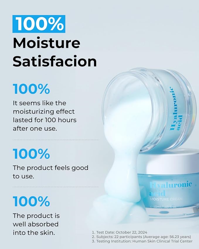 bom Hyaluronic Acid Moisture Cream 1.69 fl oz, Moisturizing Face Cream with Low Molecular Moisturizer Capsules and Vitamins, 100 Hour Hydration, Moisture Lock, Hypoallergenic Vegan Korean Skincare